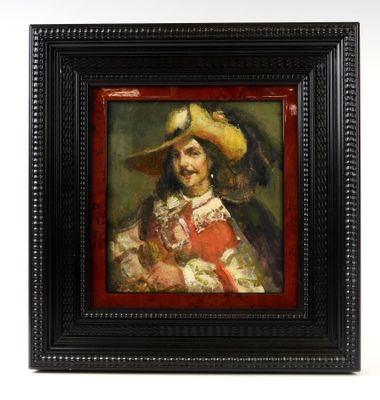 portrait d'une femme portant un chapeau jaune et une robe rouge