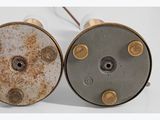 a pair of antique brass plated lamps with metal bases
