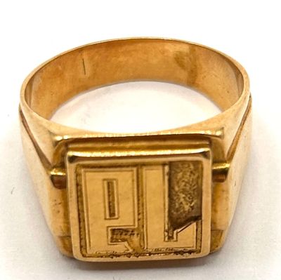 Chevalière en or jaune 18K 750ml, gravée des initiales PL - PB env : 1 - Photo 1