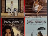 four book covers of indian dreams and india dreams with a woman in a white dress holding an umbrella