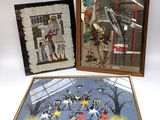 three framed pictures of native american art on a white background