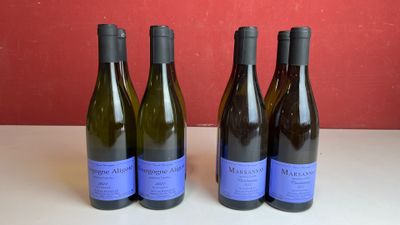 quatre bouteilles de vin sont alignées sur une table