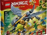une boîte de sets Lego Ninja sur laquelle vole un dragon