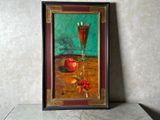 a picture of a painting of a glass of wine on a table