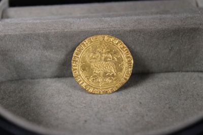 une image représentant une pièce d'or dans un étui en velours