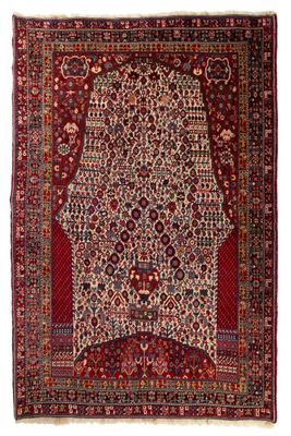 tapis persan antique à motif de médaillon sur fond rouge