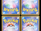 four pokemon cards with different designs on them on a black background