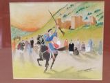 painting of a man riding a horse with a sword in his hand