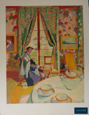 une photo d'un tableau représentant une femme assise à une table