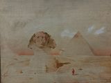 tableau représentant le sphinx et les pyramides de Gizeh dans le désert