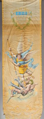 Oriflamme en coton fin décor peint Saint Michel – Objet d'art