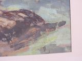 a painting of a cat that is laying down on the ground