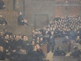 a painting of a large group of men in a courtroom