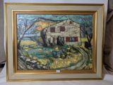 une image d'une peinture représentant une maison dans un champ