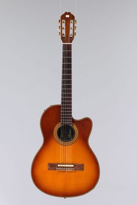 une guitare acoustique suspendue au plafond
