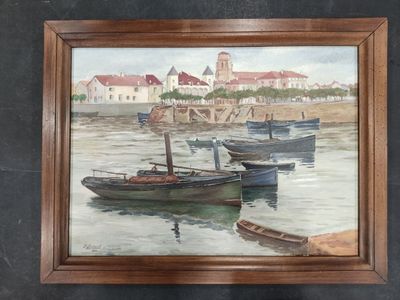 a picture of a painting of boats in the water