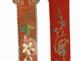 two red and gold bookmarks on a white background
