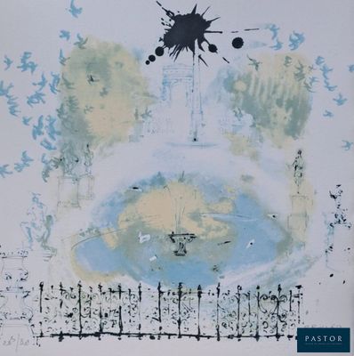 une peinture sur le mur d'un immeuble, avec des oiseaux qui volent tout autour