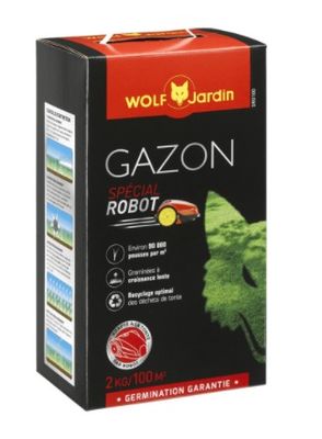 une boîte représentant le robot Gazonn avec un chat assis dessus