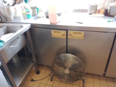 un ventilateur posé dans un coin de la cuisine