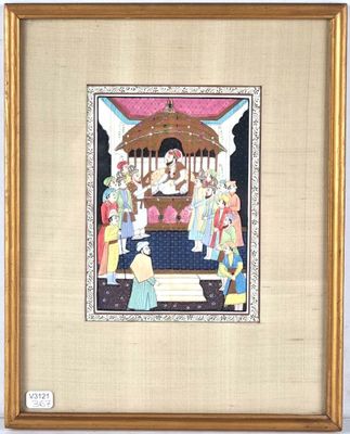 painting of a group of people in a room with a gold frame