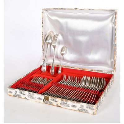 a box with silverware in it on a white surface