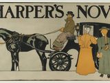 a poster of a horse drawn carriage with a man and woman in it