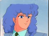 cartoon of a woman with blue hair wearing a suit and tie