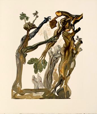 un dessin représentant un homme et une femme dans un arbre