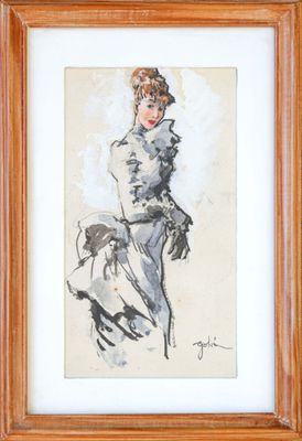 un tableau représentant une femme en manteau et gants