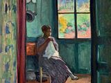 un tableau représentant une femme assise sur une chaise dans une pièce