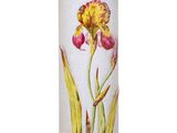 a glass vase with a picture of a flower on it
