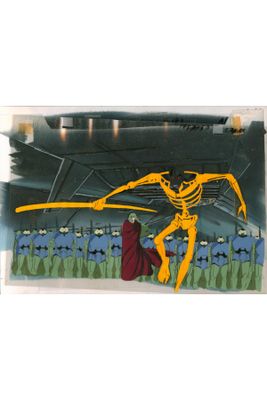 painting of a man holding a baseball bat in a stadium