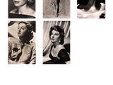 four black and white photos of a woman posing for a picture