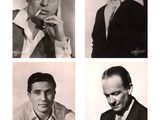 four black and white photos of a man in a suit and tie