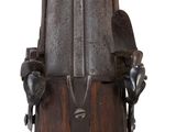 a close up of a wooden object on a white background