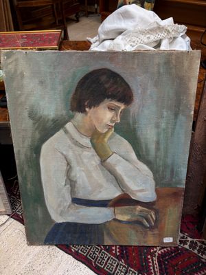 Ecole Française du XXème, Portrait de femme acoudée Huile su…