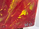 painting of a red and yellow abstract painting on a piece of wood