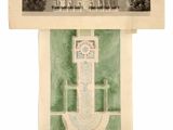 deux dessins représentant un grand bâtiment avec une fontaine devant