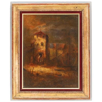 École française, XIXe siècle Deux femmes à l’entrée d’une ha…