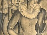 tableau représentant deux femmes avec un violon et un étui à violon