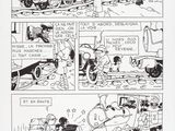 une image tirée d'une bande dessinée représentant un homme aux commandes d'un train