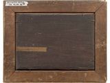 an old wooden frame with a black and brown painting on it