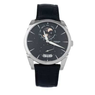 a close up of a wrist watch with a black dial