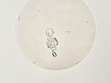 a drawing of a man riding a bike on a white surface