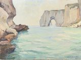 painting of a painting of a rock formation near the ocean