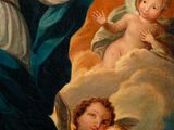an image of a painting of the virgin with angels in the sky