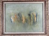 une peinture à l'huile représentant un groupe de poissons nageant dans un étang