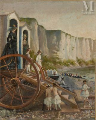 une peinture d'un homme et d'une femme sur la plage