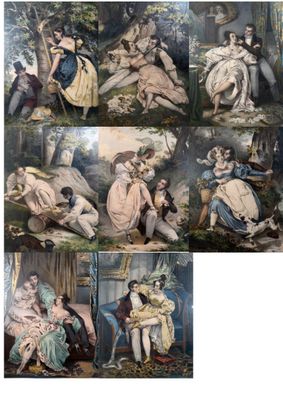 Ensemble de scènes galantes Époque fin du XIXème siècle